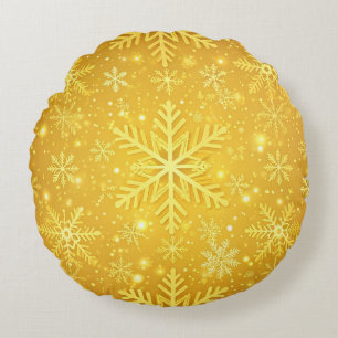 Golden Snow Round Pillow