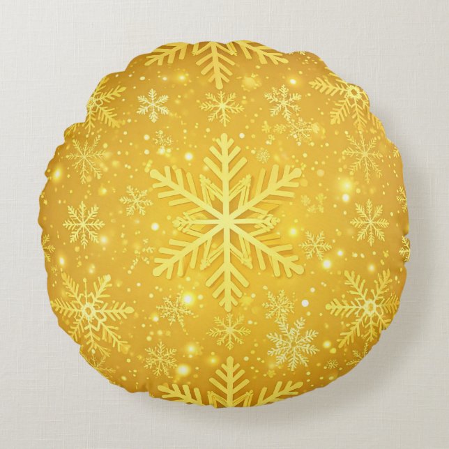 Golden Snow Round Pillow (Front)