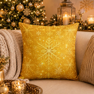 Golden Snow Throw Pillow