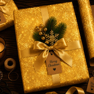 Golden Snow Wrapping Paper Sheet