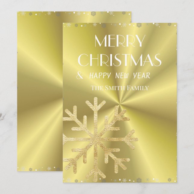 Golden snowflake and golden elegant background holiday card (Front/Back)