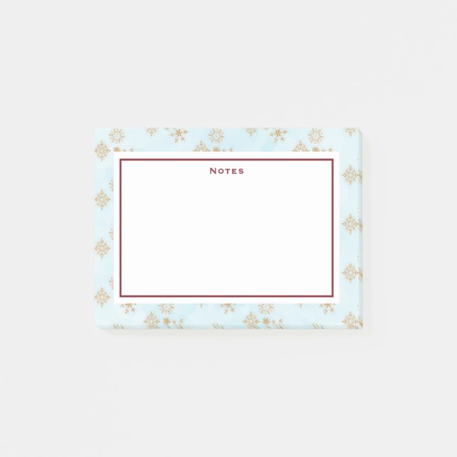 Golden Snowflake Crystals on Frosty Blue Christmas Post-it Notes (Front)