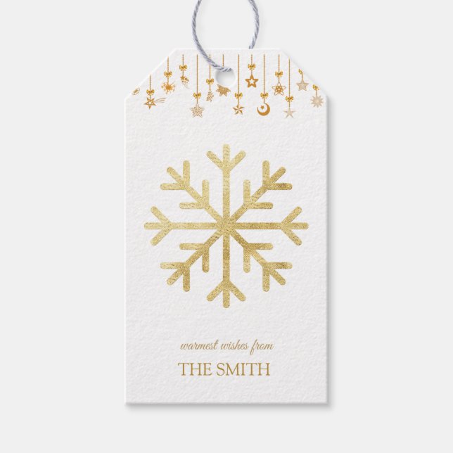 Golden snowflake, Merry Christmas Gift Tags (Front)