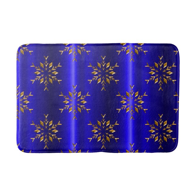 Golden Snowflake on Blue Christmas Bath Mat (Front)