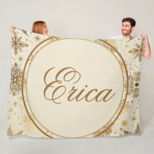 Golden Snowflake Pattern Fleece Blanket