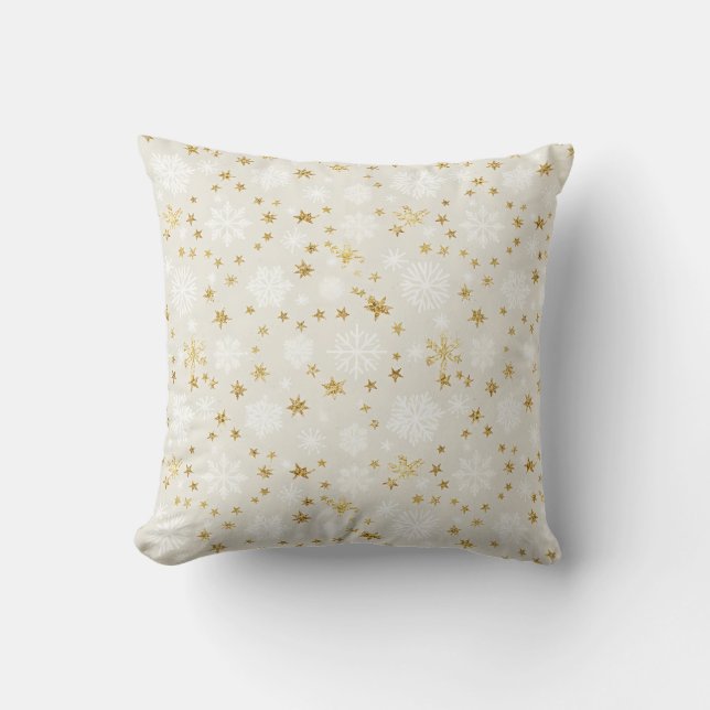 Golden Snowflake Pattern Throw Pillow (Front)