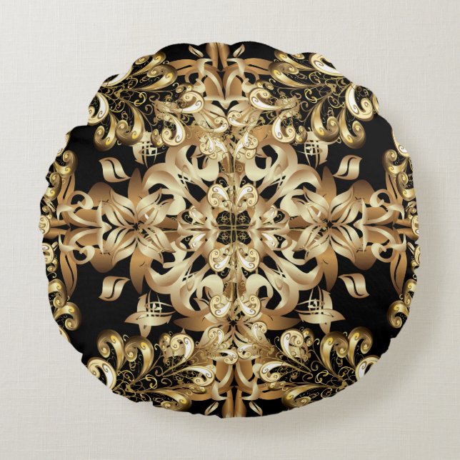 Golden snowflake simple seamless pattern. Vintage  Round Pillow (Front)