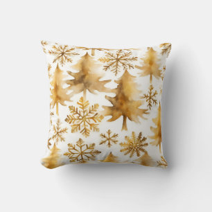 Golden  Snowflakes and Gold  Holiday Trees  Throw Pillow