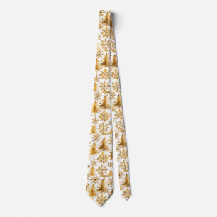 Golden Snowflakes and Gold Holiday Trees  Tie