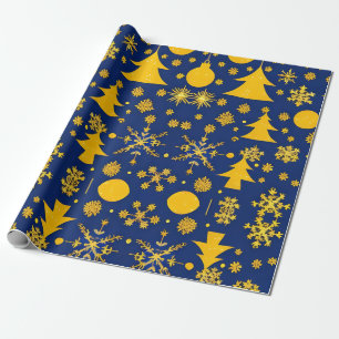 Golden Snowflakes and Trees Festive Pattern Wrapping Paper