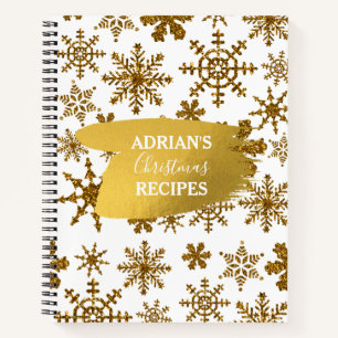 Golden Snowflakes Custom Christmas Recipes Notebook