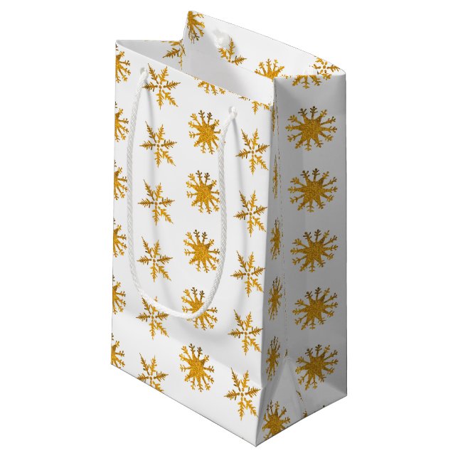 Golden snowflakes Custom Gift Bag - Small, Glossy (Front Angled)