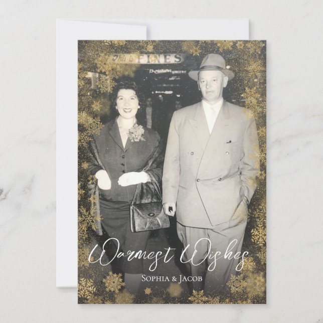 Golden Snowflakes Custom Photo Christmas Holiday Card (Front)