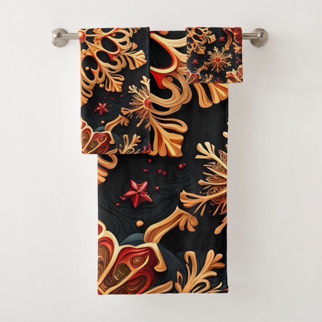Golden Snowflakes Elegant  Winter holidays Design  Bath Towel Set (Insitu)
