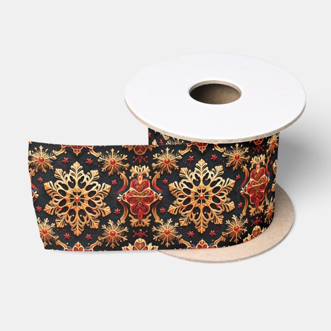 Golden Snowflakes Elegant  Winter holidays Design  Satin Ribbon (Spool)
