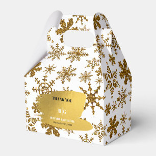 Golden Snowflakes Festive Christmas Wedding Favor Box
