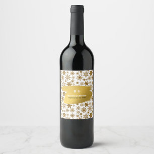 Golden Snowflakes Festive Christmas Wedding Wine Label