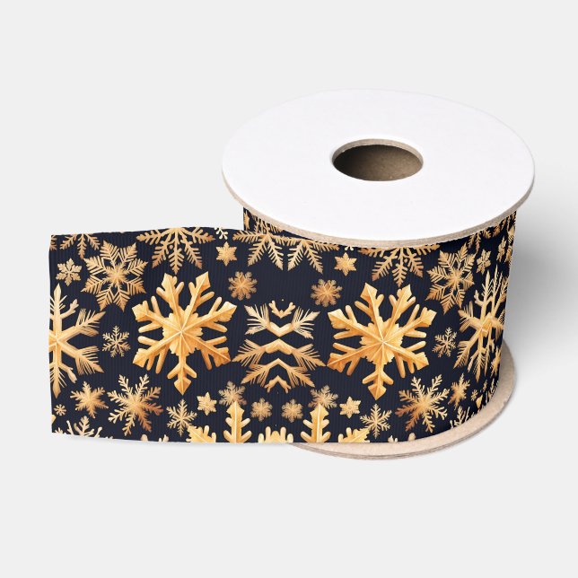 Golden Snowflakes   Grosgrain Ribbon (Spool)