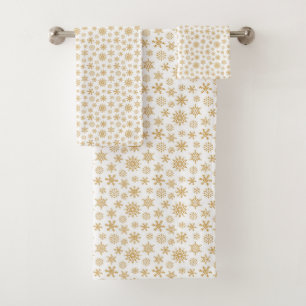 Golden Snowflakes Merry Christmas Personalized Bath Towel Set