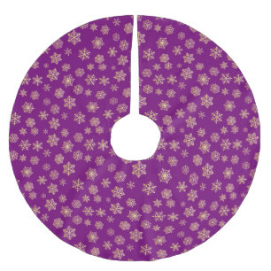 Golden snowflakes on a purple background brushed polyester tree skirt