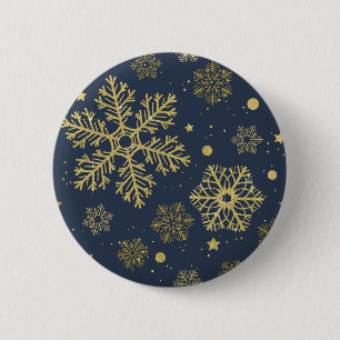 Golden snowflakes on navy 2 inch round button