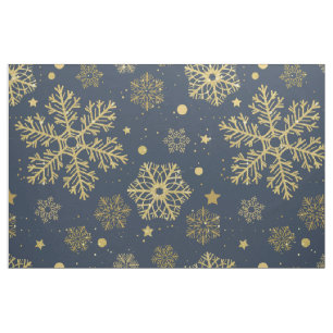 Golden snowflakes on navy fabric