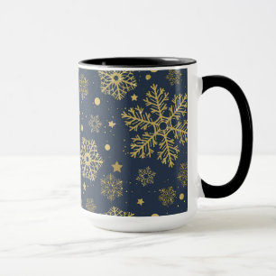 Golden snowflakes on navy mug