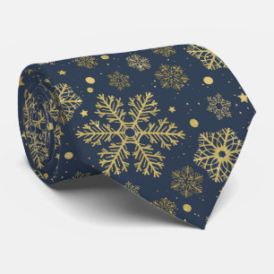 Golden snowflakes on navy tie