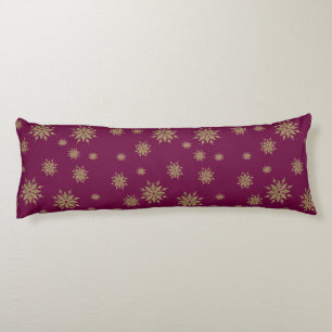 Golden snowflakes on red background body pillow
