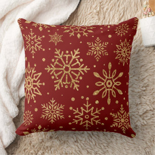 Golden Snowflakes on Red - Classic Christmas (1) Throw Pillow