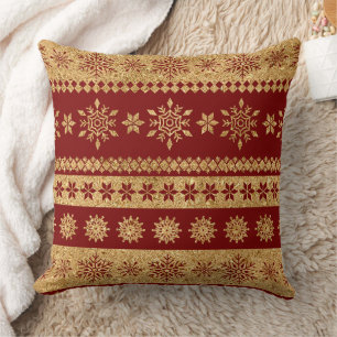 Golden Snowflakes on Red - Classic Christmas (5) Throw Pillow
