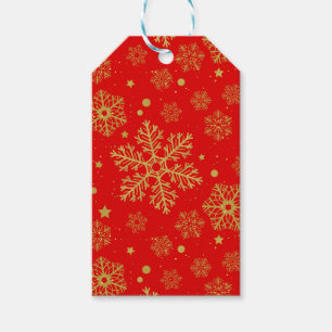 Golden snowflakes on red gift tags