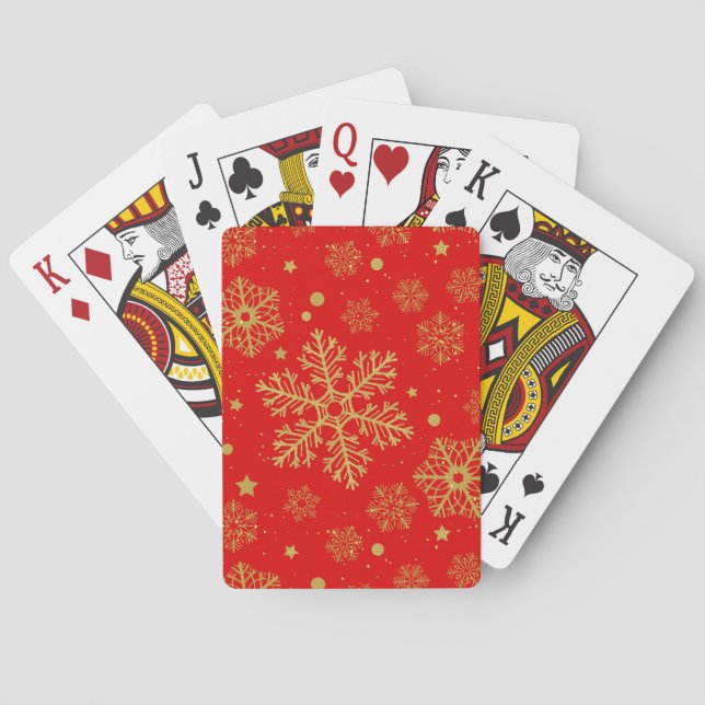 Golden snowflakes on red playing cards (Back)