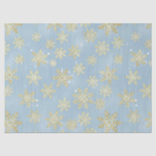 Golden Snowflakes on Sky Blue – Elegant Winter Tissue Paper