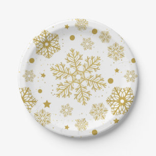 Golden snowflakes paper plate