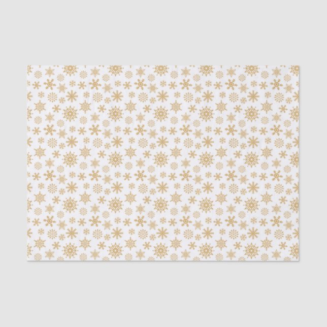 Golden Snowflakes Pattern White Tissue Paper (Front)