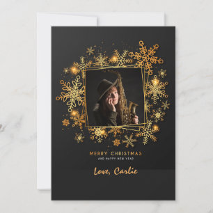 Golden Snowflakes Photo Holiday Card