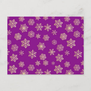 Golden snowflakes, purple background postcard