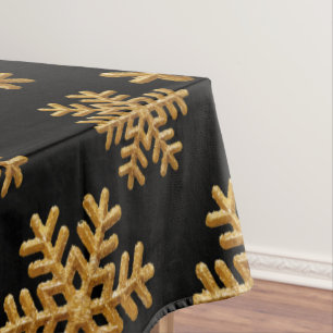 Golden Snowflakes Winter Merry Christmas Xmas Tablecloth