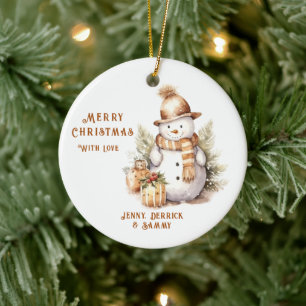 Golden Snowman Christmas Tree Ceramic Ornament