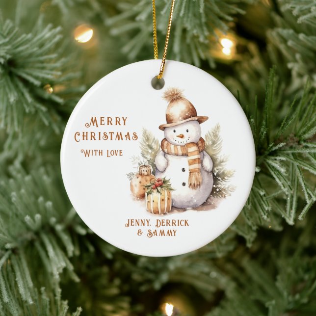 Golden Snowman Christmas Tree Ceramic Ornament (Tree)