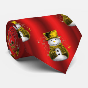 Golden Snowmen on Red Tie