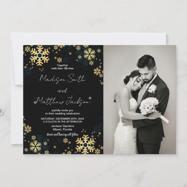 Golden Snows Wedding Invitations avec photo (Devant)