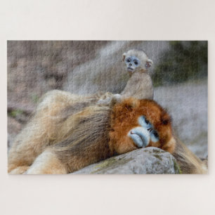 Golden Snub-nosed Monkey Dad with Baby Jigsaw Puzzle