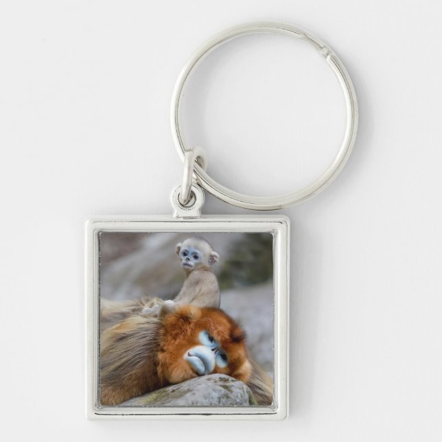 Golden Snub-nosed Monkey Dad with Baby Keychain (Front)