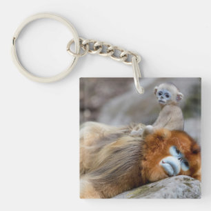 Golden Snub-nosed Monkey Dad with Baby Keychain