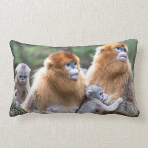 Golden Snub-nosed Monkey Family Lumbar Pillow