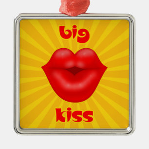 Golden Solar Rays Red lips big kiss Metal Ornament