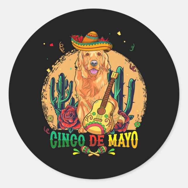Golden Sombrero Cinco De Mayo Mexican Dog Men Classic Round Sticker (Front)