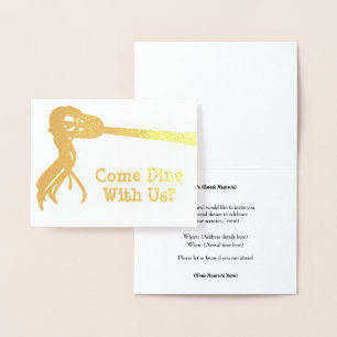 Golden Spaghetti Fork - Custom Dinner Invitation